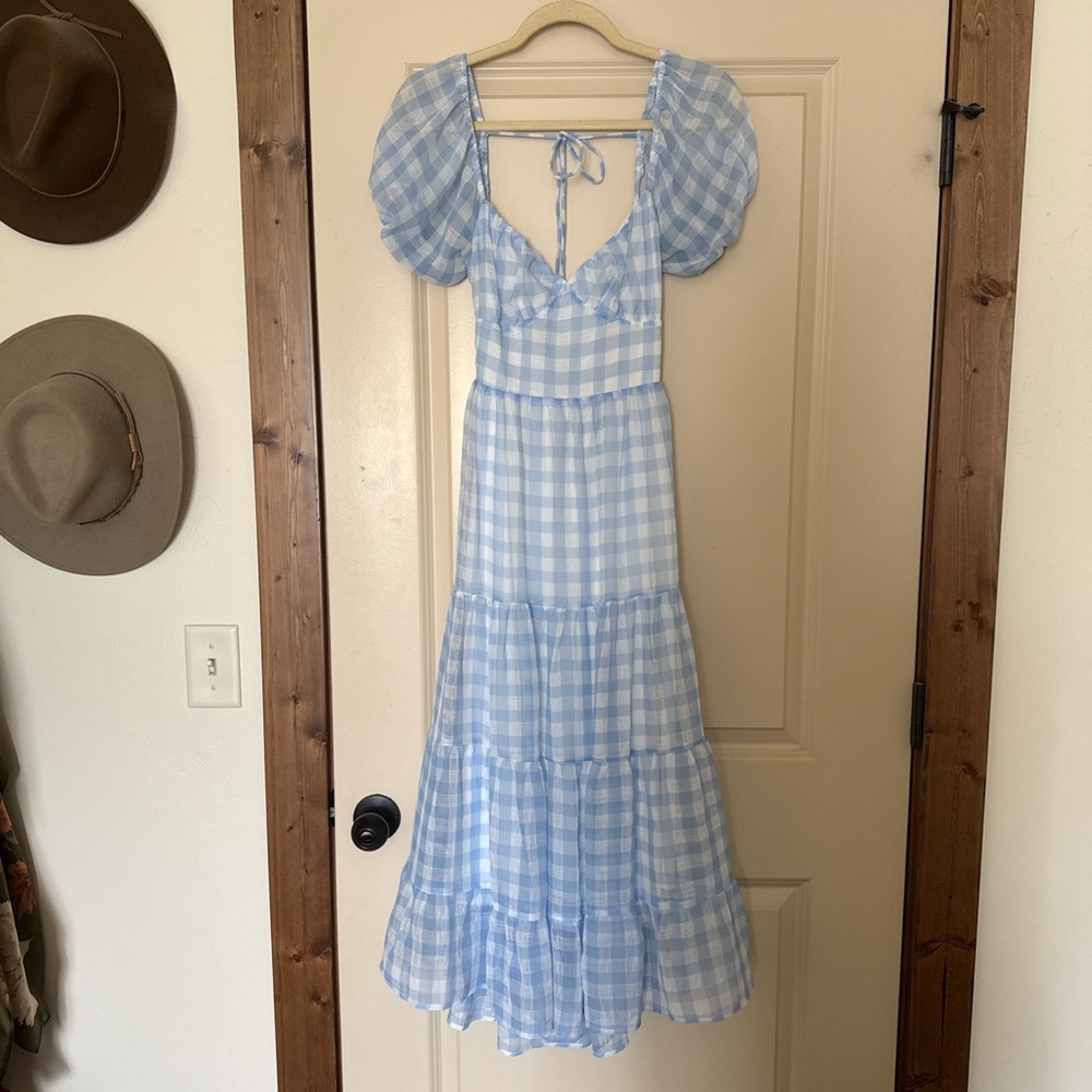 Blue Gingham Puff Sleeve Dress